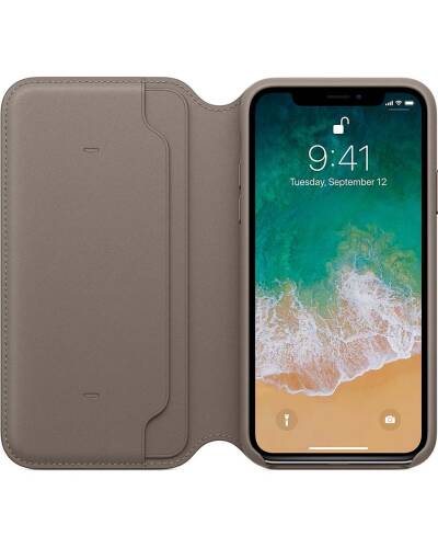 Etui do iPhone X Apple  Leather Folio - jasnobeżowe - zdjęcie 2