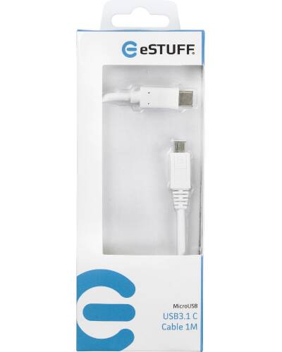 Kabel MicroUSB/USB-C eSTUFF 1m - biały  - zdjęcie 1