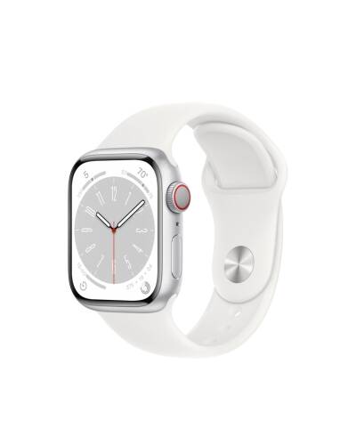 Apple Watch Series 8 + Cellular 45mm aluminium w kolorze srebrnym z paskiem sportowym w kolorze białym - zdjęcie 1