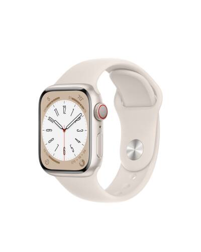 Apple Watch Series 8 + Cellular 45mm aluminium w kolorze księżycowej poświaty z paskiem sportowym w kolorze księżycowej poświaty - zdjęcie 1