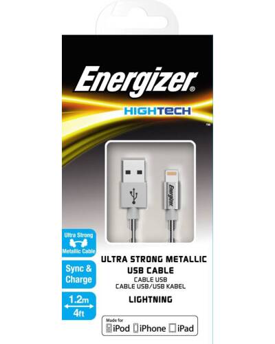 Kabel do iPhone/iPad Energizer Lightning to USB stalowy - srebrny - zdjęcie 1