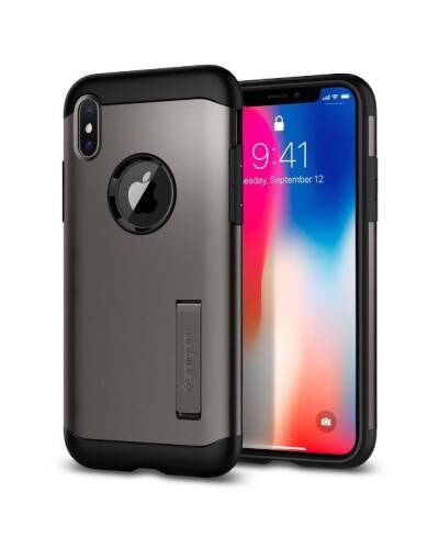 Etui iPhone X SPIGEN SGP Slim Armor Gunmetal - szare  - zdjęcie 1