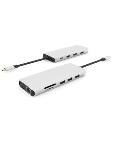 Przejściówka eStuff 12 w 1 HDMI/ USB-C/ LAN/ VGA - biała - zdjęcie 1