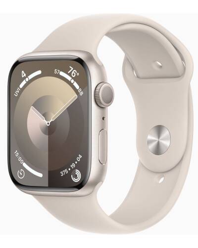 Apple Watch S9 45mm aluminium w kolorze księżycowej poświaty z paskiem sportowym w kolorze księżycowej poświaty - S/M - zdjęcie 1