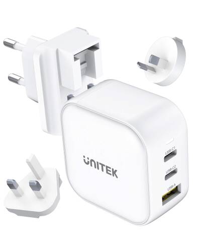 Ładowarka sieciowa Unitek GaN 2x USC-C 1X USB-A 66W - biała - zdjęcie 2