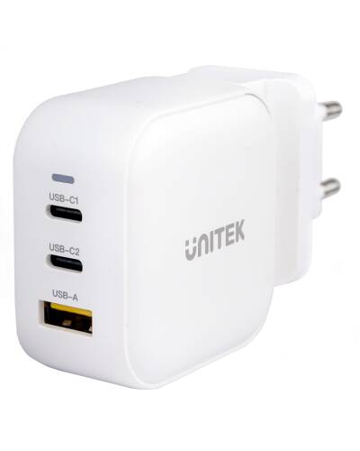 Ładowarka sieciowa Unitek GaN 2x USC-C 1X USB-A 66W - biała - zdjęcie 1