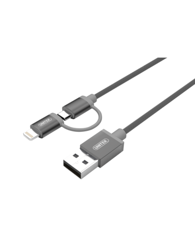 Kabel do iPhone/iPad Lighning/MicroUSB MFI Unitek Mobile - szary  - zdjęcie 1