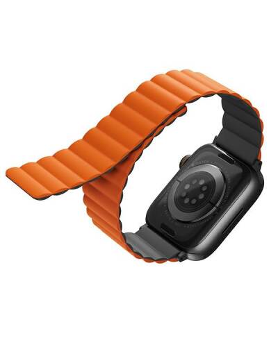 Pasek Apple Watch 42-45MM UNIQ Revix Reversible dwukolorowy - szaro-pomarańczowy  - zdjęcie 1