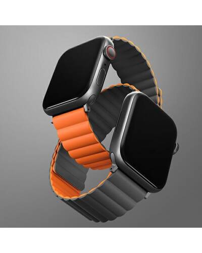 Pasek Apple Watch 42-45MM UNIQ Revix Reversible dwukolorowy - szaro-pomarańczowy  - zdjęcie 3
