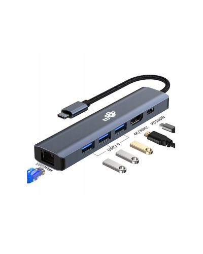 RZESZÓW Przejściówka TB USB-C HUB 6w1 - HDMI, USBx3, PD, RJ-45 AKTBXVA6W1U3HRJ - zdjęcie 1