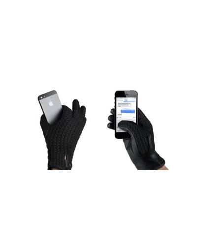 Skórzane rękawiczki Mujjo Leather Crochet Touchscreen Gloves 7 - czarne  - zdjęcie 1