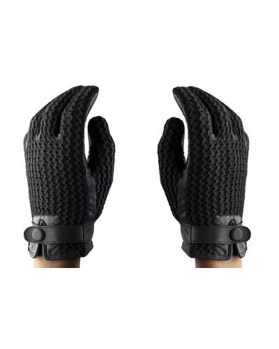 Skórzane rękawiczki Mujjo Leather Crochet Touchscreen Gloves 7 - czarne  - zdjęcie 2