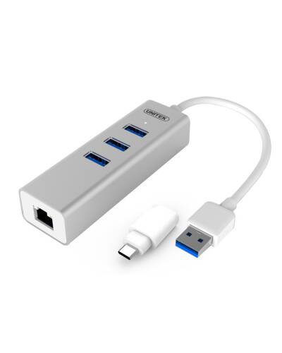 Przejścówka Hub 3x USB 3.0 + USB Typ-C + Gigabit Unitek Y-3083B  - zdjęcie 1