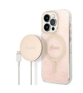 TiO.pl Eksperci Apple: Etui do iPhone 14 Pro Max Magsafe i ładowarka Guess Charger 4G Gold Pink