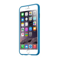 Niebieskie etui LAUT HUEX na telefon iPhone 6 Plus, widok z przodu na ekran smartfona z aktywnym interfejsem systemu iOS i ikonami aplikacji na wyświetlaczu.