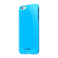 Niebieskie etui Laut HUEX do iPhone 6 Plus z widocznym wycięciem na aparat, przyciskami bocznymi oraz logo marki LAUT umieszczonym w dolnej części obudowy.