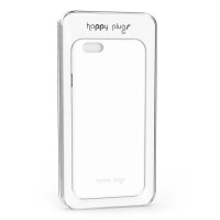 Białe etui Happy Plugs Ultra Thin do iPhone 6/6s w przezroczystym opakowaniu z logo marki, ukazujące wycięcie na aparat oraz przyciski boczne telefonu.