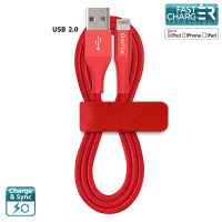 PURO Braided Cable - Kabel MFi z Lightning + klips + Aluminum Connector 1m (Red)