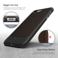 Brązowe etui Obliq Flex Pro do iPhone 7/8 Plus z powiększonym wycięciem na port ładowania oraz uwypuklonymi przyciskami bocznymi dla łatwiejszego dostępu.