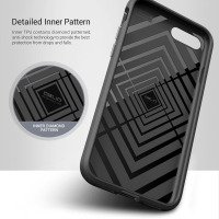 Wnętrze etui Obliq Flex Pro do iPhone 7/8 Plus z widocznym diamentowym wzorem anti-shock oraz logo producenta, ukazane w zbliżeniu na detale konstrukcyjne.
