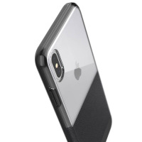 Czarne etui X-Doria Dash do iPhone Xs Max z teksturowanym wykończeniem dolnej części, widok z profilu prezentujący przyciski boczne oraz wyspę aparatów.