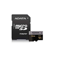 Karta pamięci microSD ADATA Premier Pro z adapterem SD w pełnym rozmiarze, widoczna z przodu na białym tle z wyraźnym logo marki oraz oznaczeniami.