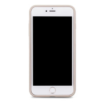 Żółte etui Moshi iGlaze założone na biały telefon iPhone 7/8 Plus, widok od frontu na ekran urządzenia z charakterystycznym przyciskiem Home.