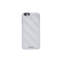 Białe etui Thule Gauntlet do iPhone 6/6s Plus z charakterystycznym ukośnym żebrowaniem na pleckach oraz wycięciem na aparat i logo marki u dołu obudowy.