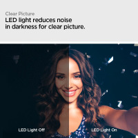 Porównanie działania selfie sticka Spigen S550W LED z włączonym i wyłączonym światłem, ukazujące redukcję szumów i poprawę jakości zdjęcia w ciemności.
