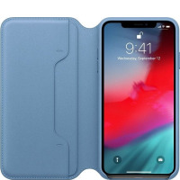 Etui do iPhone Xs Max Apple Leather Folio - szary błękit