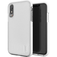Białe etui Gear4 Battersea do iPhone XR z charakterystycznym żebrowanym wzorem na pleckach oraz widocznym logo D3O przy wycięciu na aparat fotograficzny.