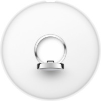 Magnetyczna stacja ładująca Apple do zegarka Apple Watch w kolorze białym, z centralnie umieszczonym srebrnym pierścieniem ładującym w pozycji pionowej.