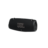 Czarny głośnik bezprzewodowy JBL Xtreme 3 z wyraźnym czerwono-szarym logo JBL na froncie, uchwytami do paska oraz widocznym panelem sterowania na górze.