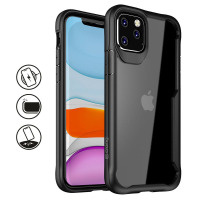 Zestaw : etui iPhone 11 (czarny) + szkło hybrydowe 9H Crong Hybrid Clear Cover 
