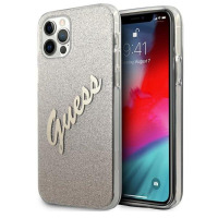  Etui do iPhone 12/12 Pro Guess Glitter Gradient Script - złote 