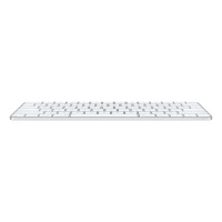 Bezprzewodowa klawiatura Apple Magic Keyboard z Touch ID dla komputerów Mac z układem Apple, widok z profilu na białe klawisze i srebrną obudowę.