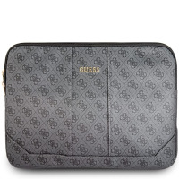 Szara torba Guess 4G Uptown do MacBooka 13 cali z charakterystycznym wzorem logotypów, złotym napisem Guess na froncie i zapięciem na zamek błyskawiczny.