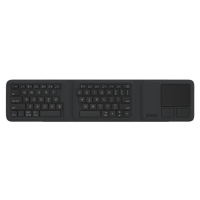 Czarna, składana klawiatura Bluetooth Zagg Tri-fold z wbudowanym panelem dotykowym po prawej stronie, widok z góry na układ klawiszy w formacie QWERTY.