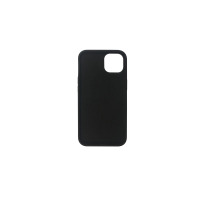 Czarne etui silikonowe eSTUFF Madrid o gładkiej fakturze typu silk-touch do iPhone 13 mini, widok na wewnętrzną stronę z wycięciem na wyspę aparatów.