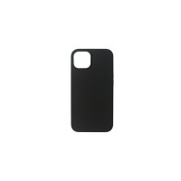 Czarne etui eSTUFF Madrid typu Silk-touch do iPhone 13 mini, wykonane z silikonu, z widocznym wycięciem na kwadratową wyspę aparatów na tylnym panelu.
