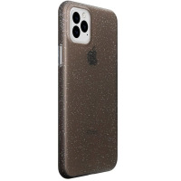 Czarne etui Laut Slimskin do iPhone 11 z subtelnym brokatowym wykończeniem, ukazujące profil urządzenia z widoczną wyspą aparatów oraz logo Apple na pleckach.