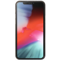 Czarne etui Laut Slimskin na smartfonie iPhone 11, widok od frontu na wyświetlacz z kolorową tapetą oraz charakterystycznym wcięciem u góry ekranu.
