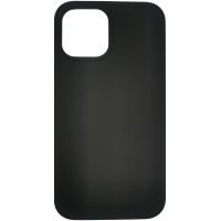 Czarne etui silikonowe eSTUFF do iPhone 12 Pro Max, ukazujące gładką powierzchnię plecków oraz charakterystyczne wycięcie na wyspę aparatów fotograficznych.