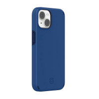 Niebieskie etui Incipio Duo do iPhone 13 i 14, widok na tył z wycięciem na wyspę aparatów oraz subtelnym logo producenta w dolnej części obudowy.