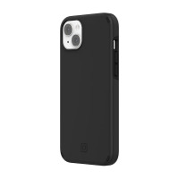 Czarne etui Incipio Duo do iPhone 14 Plus, widok z tyłu na matową powierzchnię, wycięcia na podwójny aparat oraz subtelne logo producenta na dole obudowy.