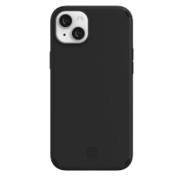 Czarne etui Incipio Duo MagSafe do iPhone 14 Plus, widok na tylną część obudowy z charakterystyczną wyspą aparatów oraz subtelnym logo producenta na dole.