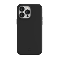 Czarne etui Incipio Duo do iPhone 14 Pro Max z widoczną wyspą aparatów, precyzyjnymi wycięciami na obiektywy oraz subtelnym logo producenta na dole obudowy.