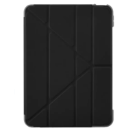 Czarne etui Pipetto Origami No2 Shield do iPada Air 10,9 4/5 gen. z charakterystycznymi geometrycznymi liniami składania na przedniej klapie ochronnej.