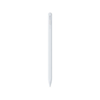 Biały rysik JCPAL AccuPen Smart Magnetic Stylus do iPada z widocznym logo producenta na obudowie oraz trzema diodami LED wskazującymi stan naładowania.