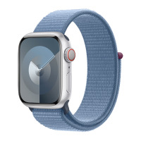 Apple Watch S9 41mm aluminium + Cellular w kolorze srebrnym z opaską sportową w kolorze zimowego błękitu